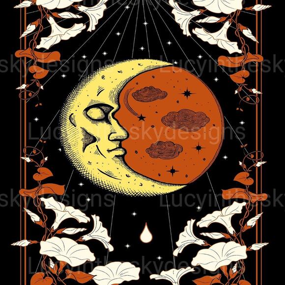 The Moon Tarot Card Art Print Retro Magical Wall Decor - Picture 2 of 4